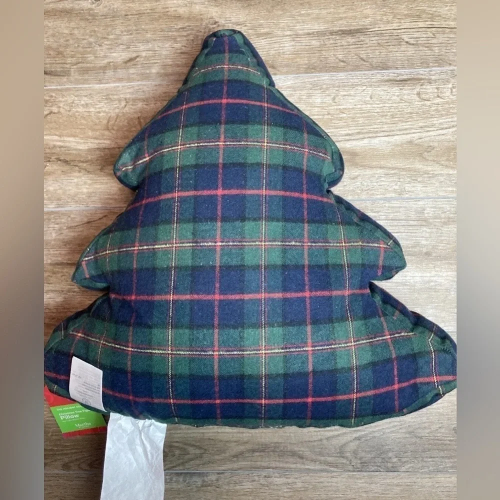 Martha Stewart Embroidered Plaid Christmas Tree Pillow 16 X 16, Green NWT $80